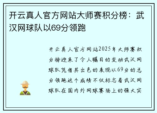 开云真人官方网站大师赛积分榜：武汉网球队以69分领跑